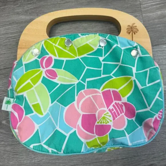 2 in 1 Vintage Lilly Pulitzer Reversible Bermuda Bag Wood Handle Purse - Picture 4 of 15